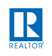 Blue and white REALTOR logo with stylized 'R'.